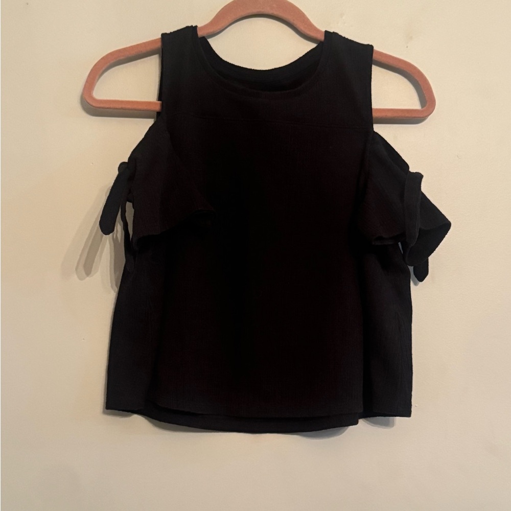 Madewell Black Cold Shoulder Tie Sleeve Ribbed Knit Top Small